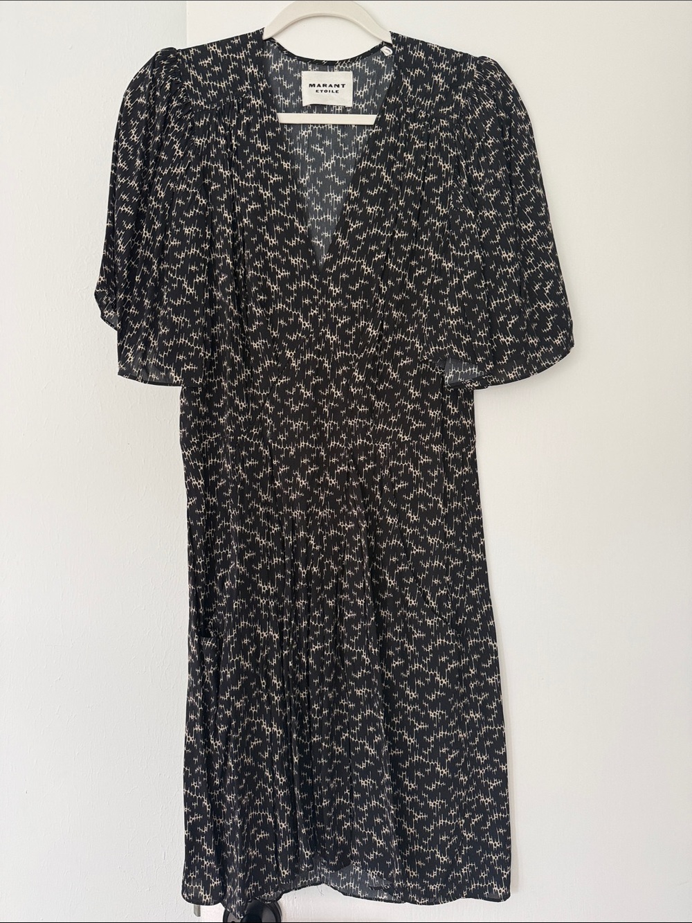 Isabel Marant Black and Cream Printed V-Neck Midi Dress